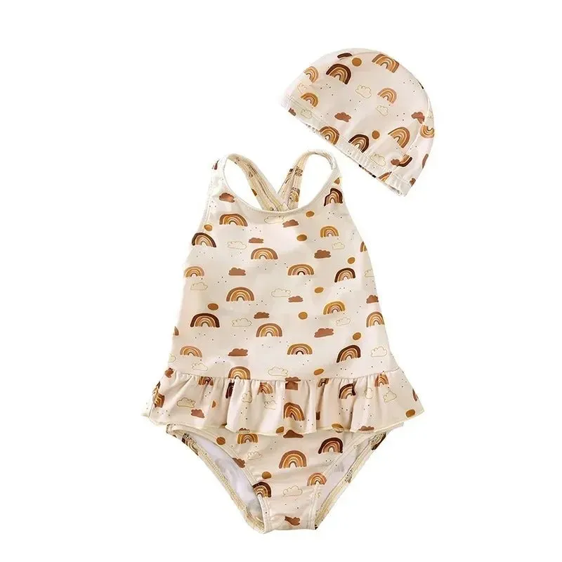 Baby Girls Swimsuit Long Sleeves One Piece Swimwear for Kids Toddler