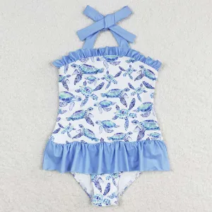 Baby Girls Swimsuits One Piece Ruffle Halter Turtles Swimsuits S0430
