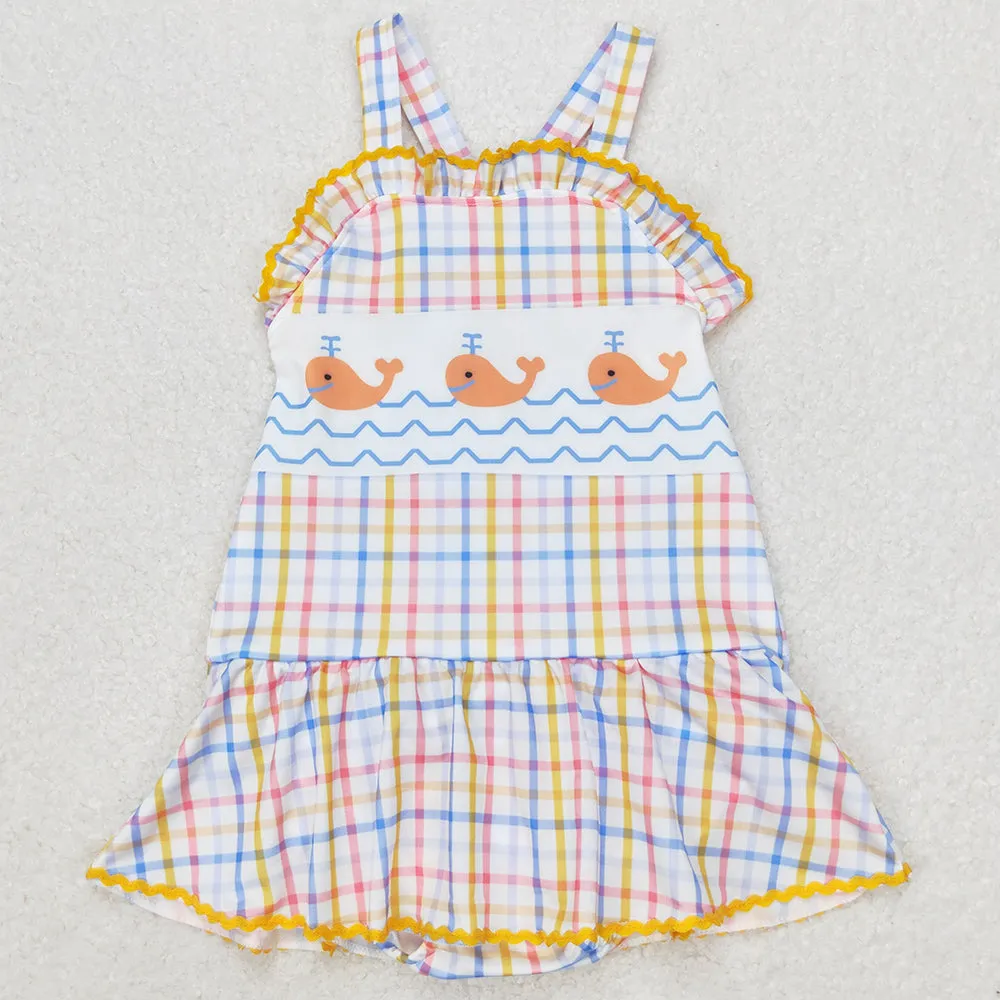 Baby Girls Swimsuits Orange Whales Ruffle One Piece Swimsuits S0396