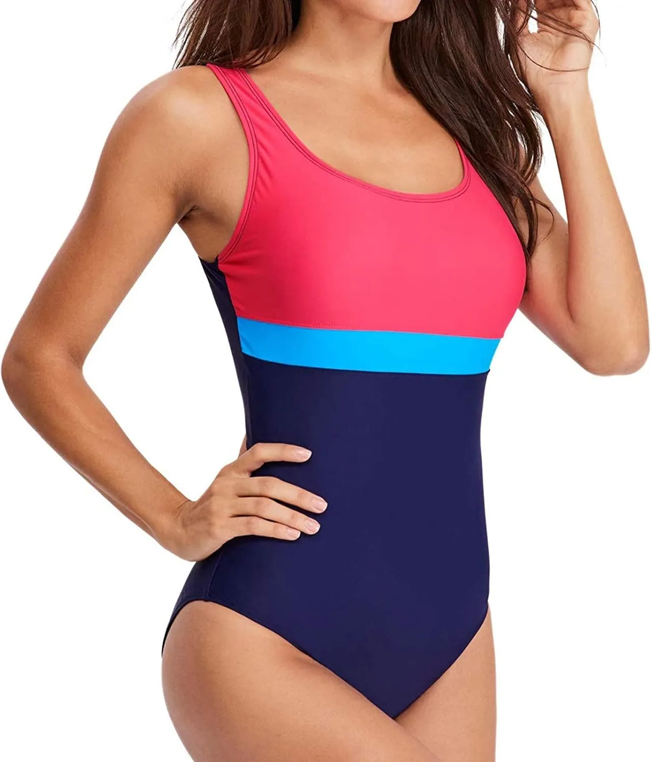 Backless One Piece Swimsuit Women Tummy Control High Cut Bathing Suits Slimming Sexy Color Block Swim Suits Swimwear