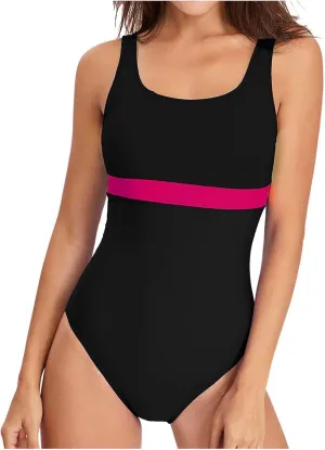 Backless One Piece Swimsuit Women Tummy Control High Cut Bathing Suits Slimming Sexy Color Block Swim Suits Swimwear