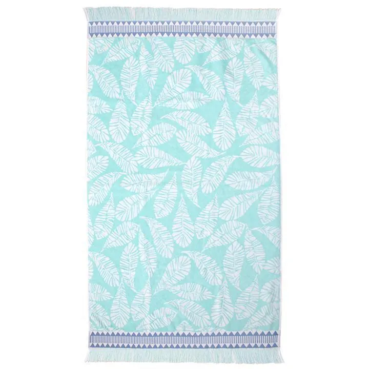 Bambury Mili Beach Towel Aqua Fringe