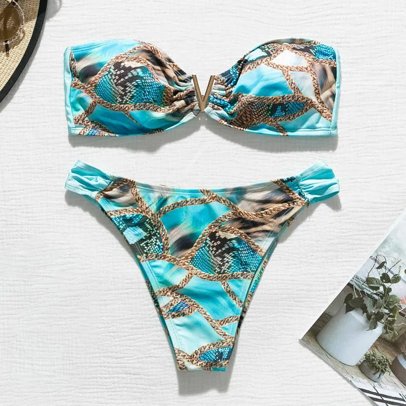 Bandeau High Cut Boho Bikini