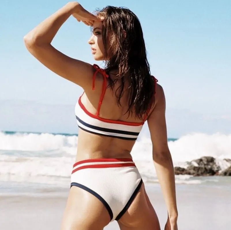 Bandeau High Rise Stripes Triangle Bikinis