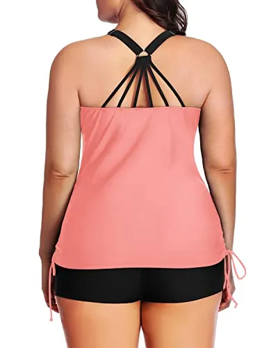 Bathing Suit Top Shorts Athletic 2 Piece Plus Size Tankini Swimsuit-Coral Pink