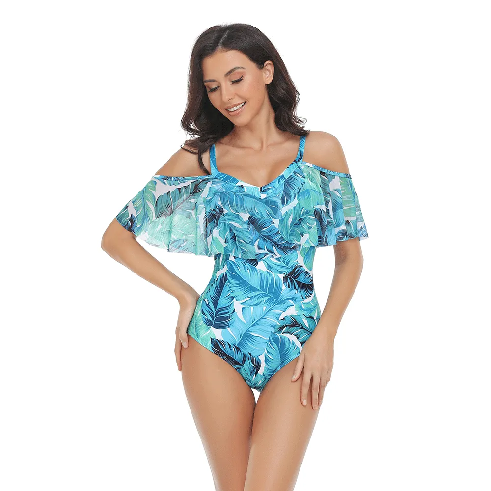 Batik Sea Surface Surplice One Piece Swimsuit for Women