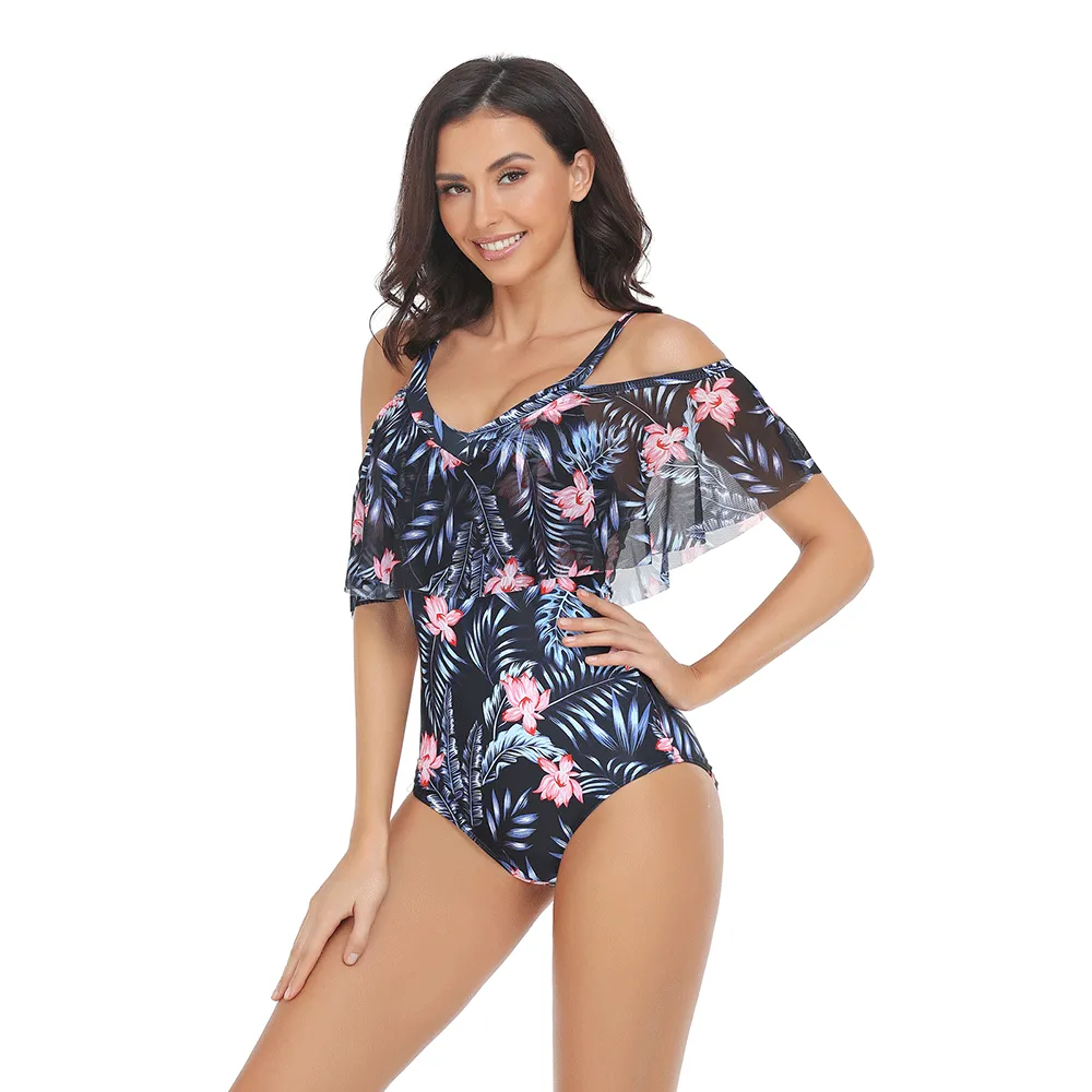 Batik Sea Surface Surplice One Piece Swimsuit for Women