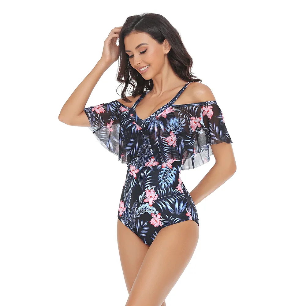 Batik Sea Surface Surplice One Piece Swimsuit for Women