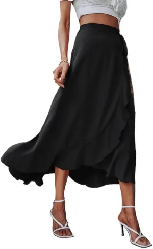 Beach Causal Women's Skirt Solid Wrap Hem Tie Side Skirt Maxi Women