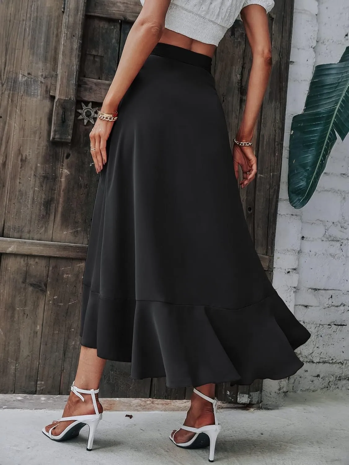 Beach Causal Women's Skirt Solid Wrap Hem Tie Side Skirt Maxi Women