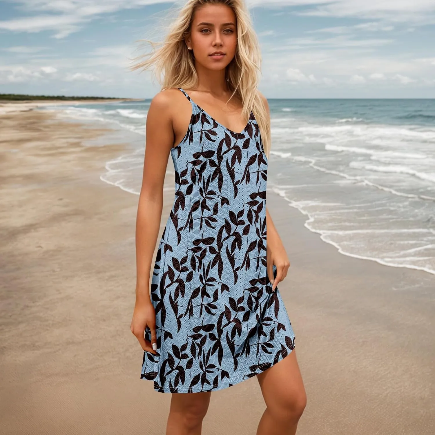 Beach Cover Ups for Women Plus Size 2025 Eyelet Casual Sleeveless Sun Dress Spaghetti Strap Midi Boho Floral Dress