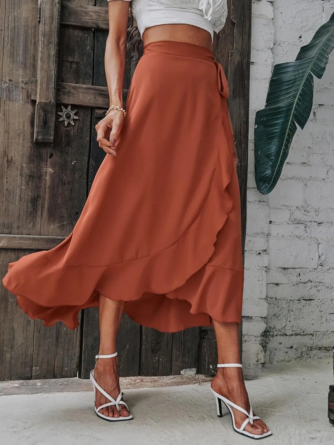 Beach Women's Solid Wrap Hem Tie Side Skirt Maxi Beach Outfits Women