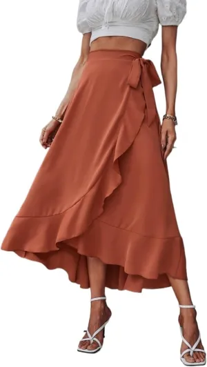 Beach Women's Solid Wrap Hem Tie Side Skirt Maxi Beach Outfits Women