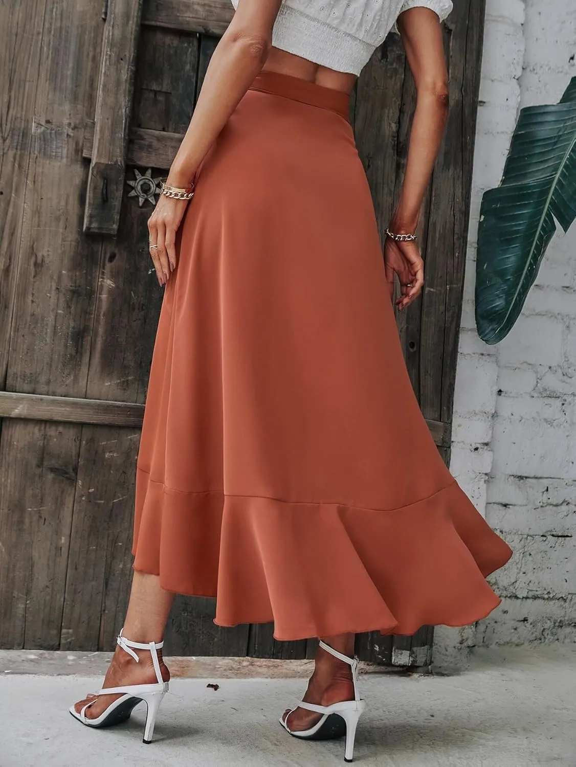 Beach Women's Solid Wrap Hem Tie Side Skirt Maxi Beach Outfits Women