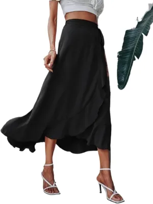 Beach Women's Solid Wrap Hem Tie Side Skirt Maxi Women