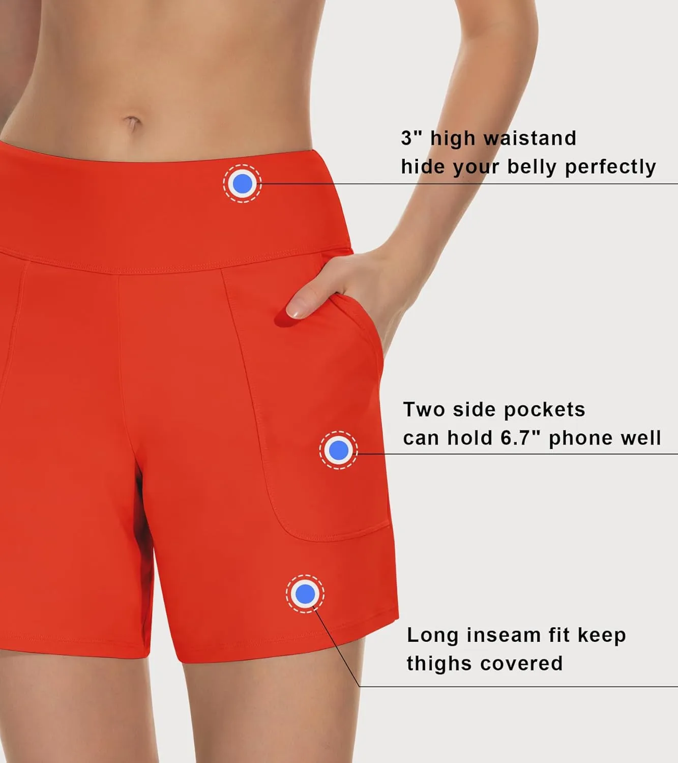 Beautikini Period Swimwear Menstrual Leakproof Swim Bottom 3" High Waisted Bathing Suit Shorts with Pocket for Girl Teens