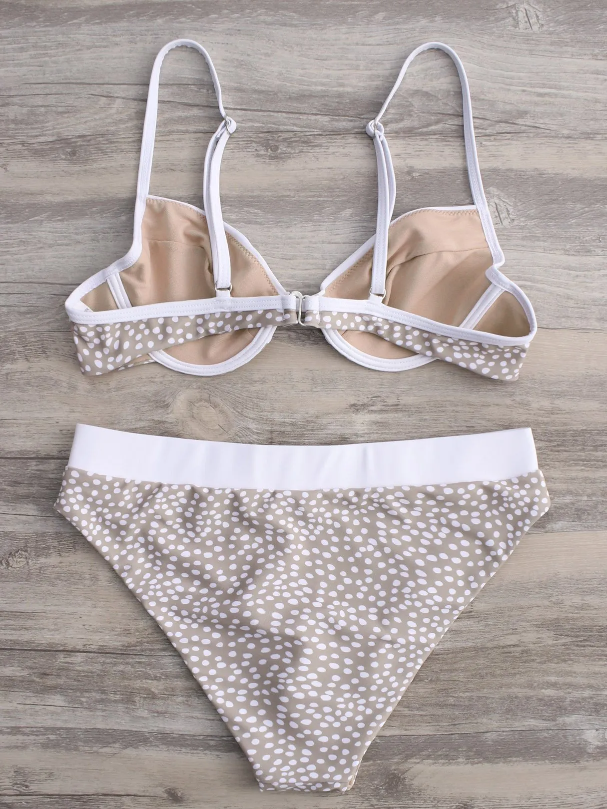 Beige Backless V-Neck Bikinis