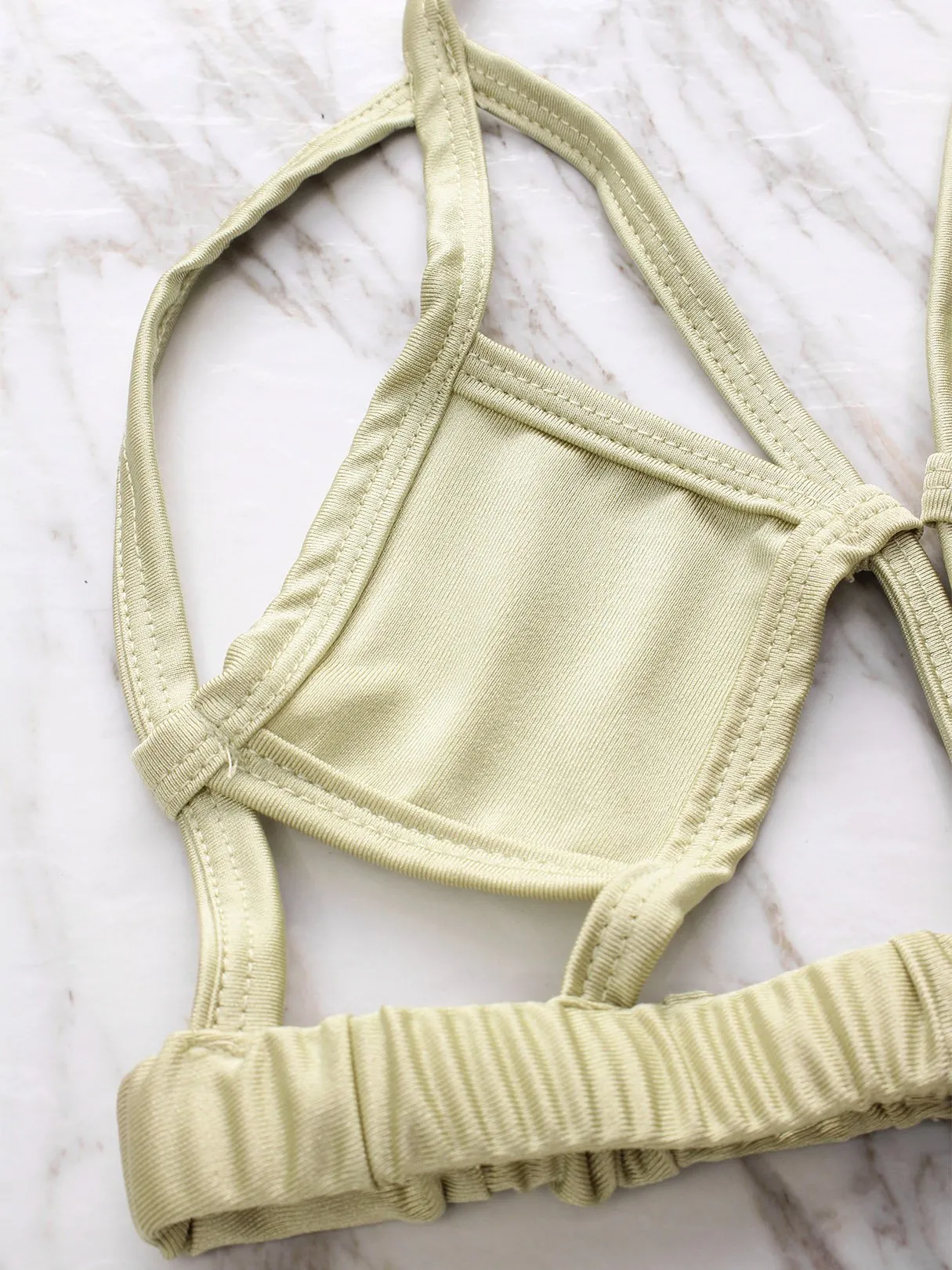 Beige Sleeveless Cut Out Bikinis