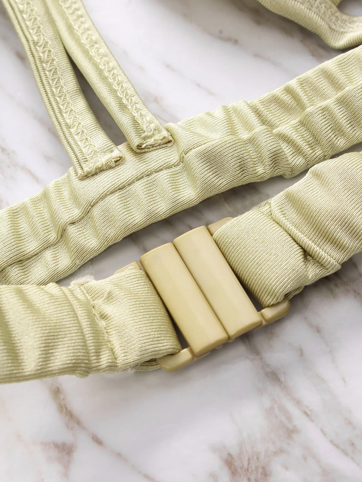 Beige Sleeveless Cut Out Bikinis