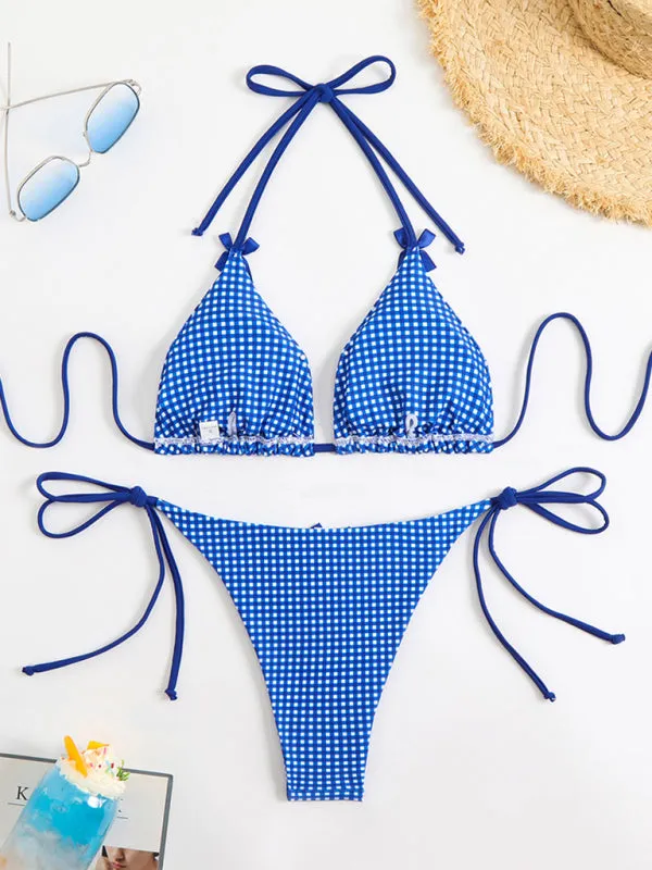 Bella's Lace-up Plaid Print Bikini