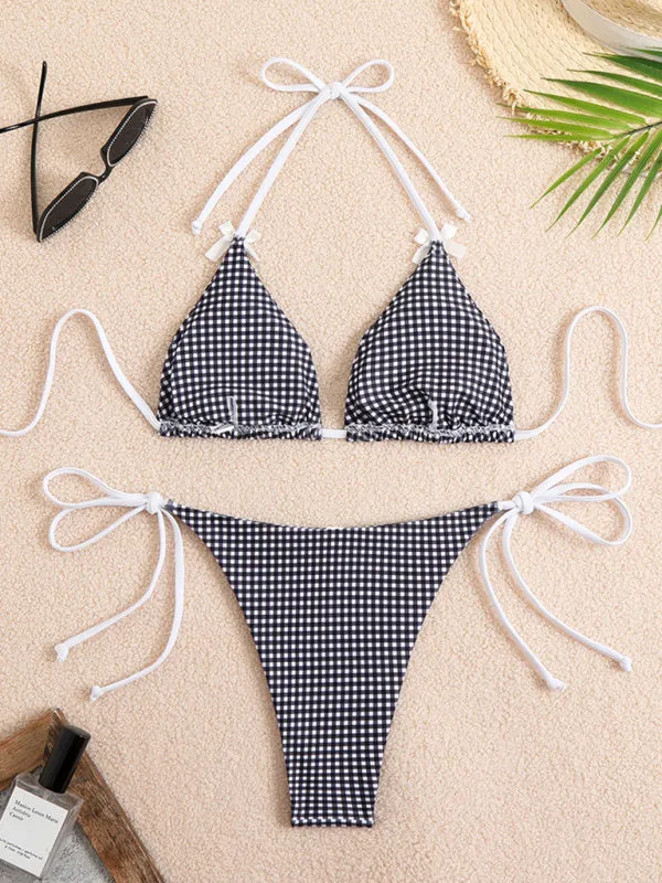 Bella's Lace-up Plaid Print Bikini