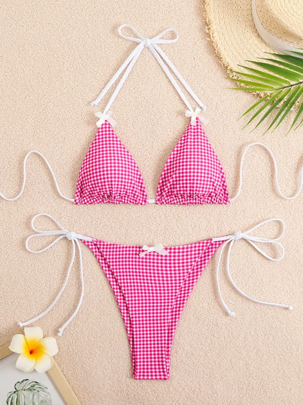 Bella's Lace-up Plaid Print Bikini
