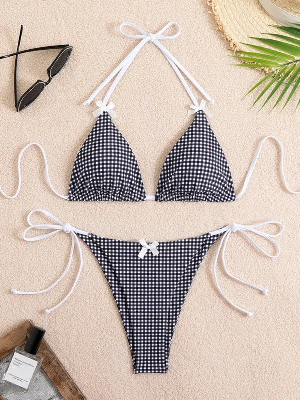 Bella's Lace-up Plaid Print Bikini