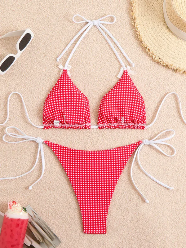 Bella's Lace-up Plaid Print Bikini