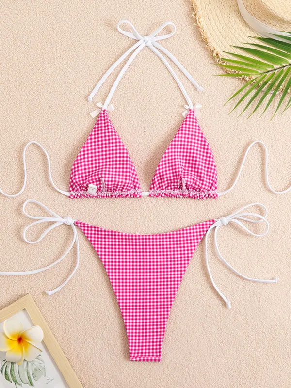 Bella's Lace-up Plaid Print Bikini