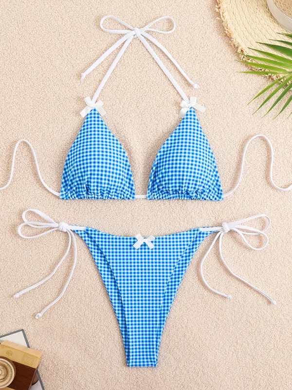 Bella's Lace-up Plaid Print Bikini