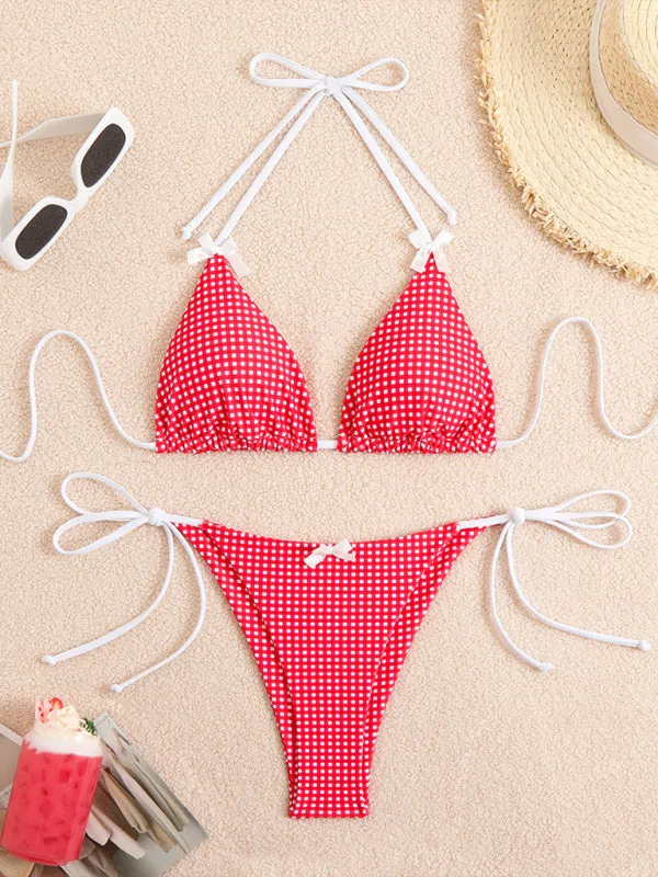 Bella's Lace-up Plaid Print Bikini