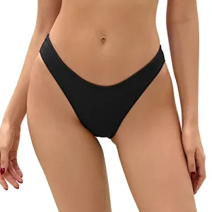 Bellecarrie Women's Cheeky Brazilian Bikini Bottoms Low Rise High Cut Swim Bottom, Black, XS