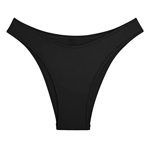 Bellecarrie Women's Cheeky Brazilian Bikini Bottoms Low Rise High Cut Swim Bottom, Black, XS