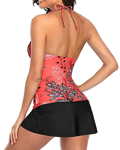Best High Waisted Tummy Control Tankini Sets-Red Floral