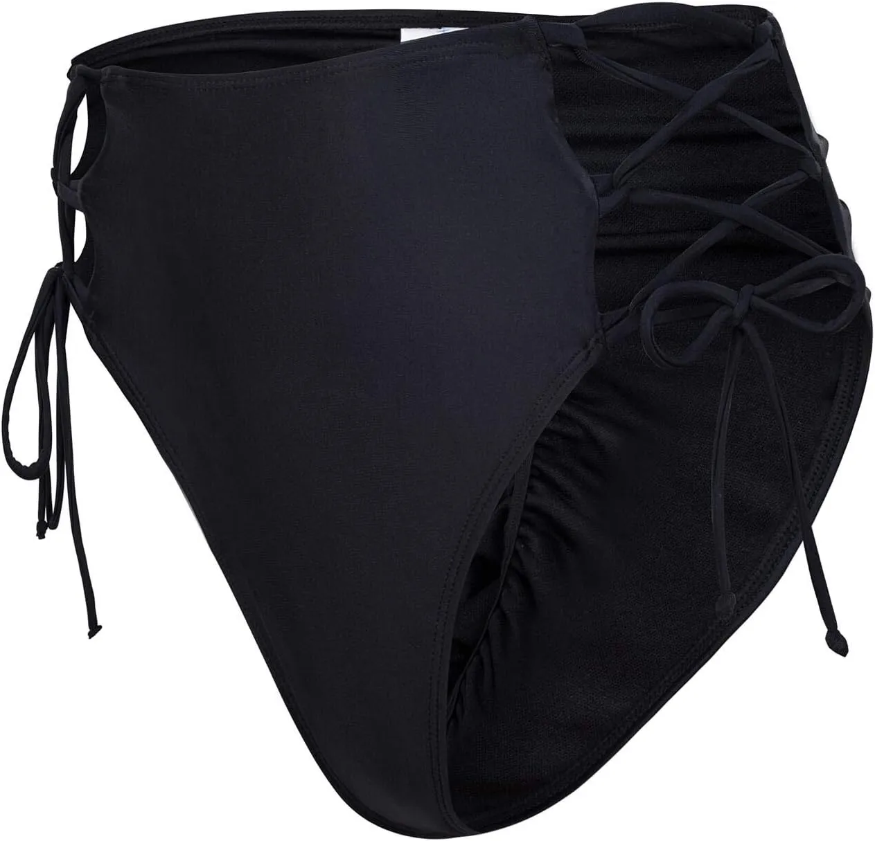 Bestselling Curvy High Waist Strappy Tie Side Ruched Retro Cut Leg Lace Up Cheeky Swim Briefs Bikini Bottom