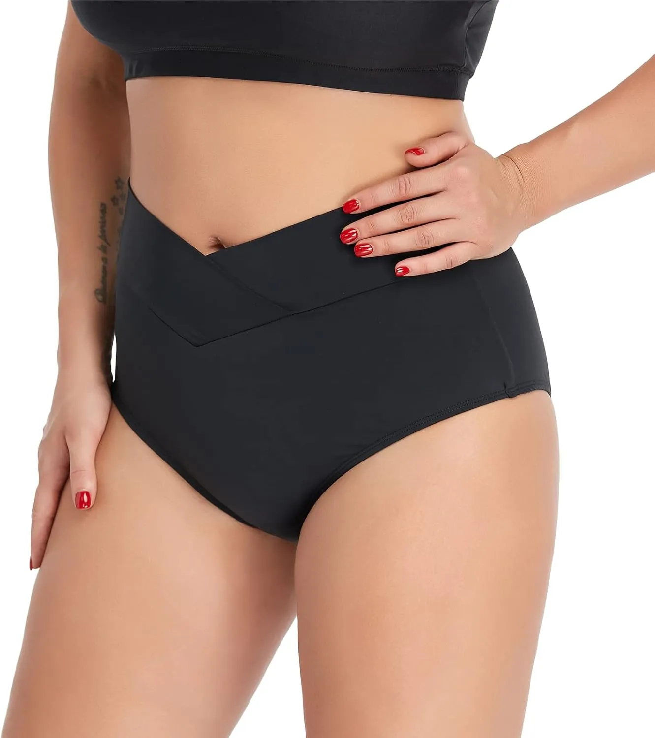 Bestselling Trimmer Curvy Women Swimsuit Crossover High Waist Cheeky Ruched Bikini Swimwear Tankini Bottom