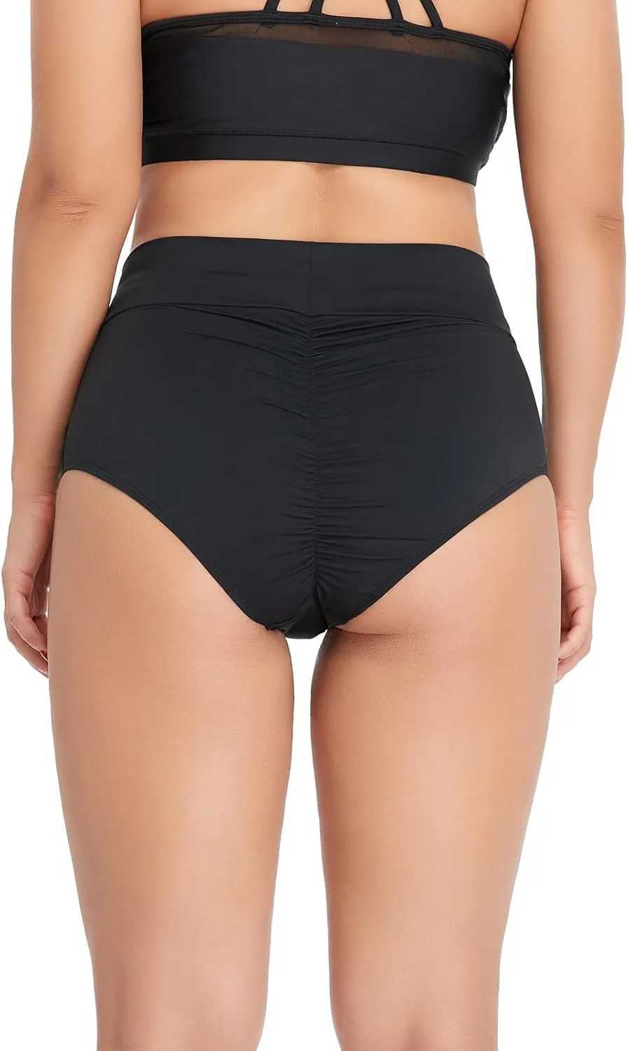 Bestselling Trimmer Curvy Women Swimsuit Crossover High Waist Cheeky Ruched Bikini Swimwear Tankini Bottom