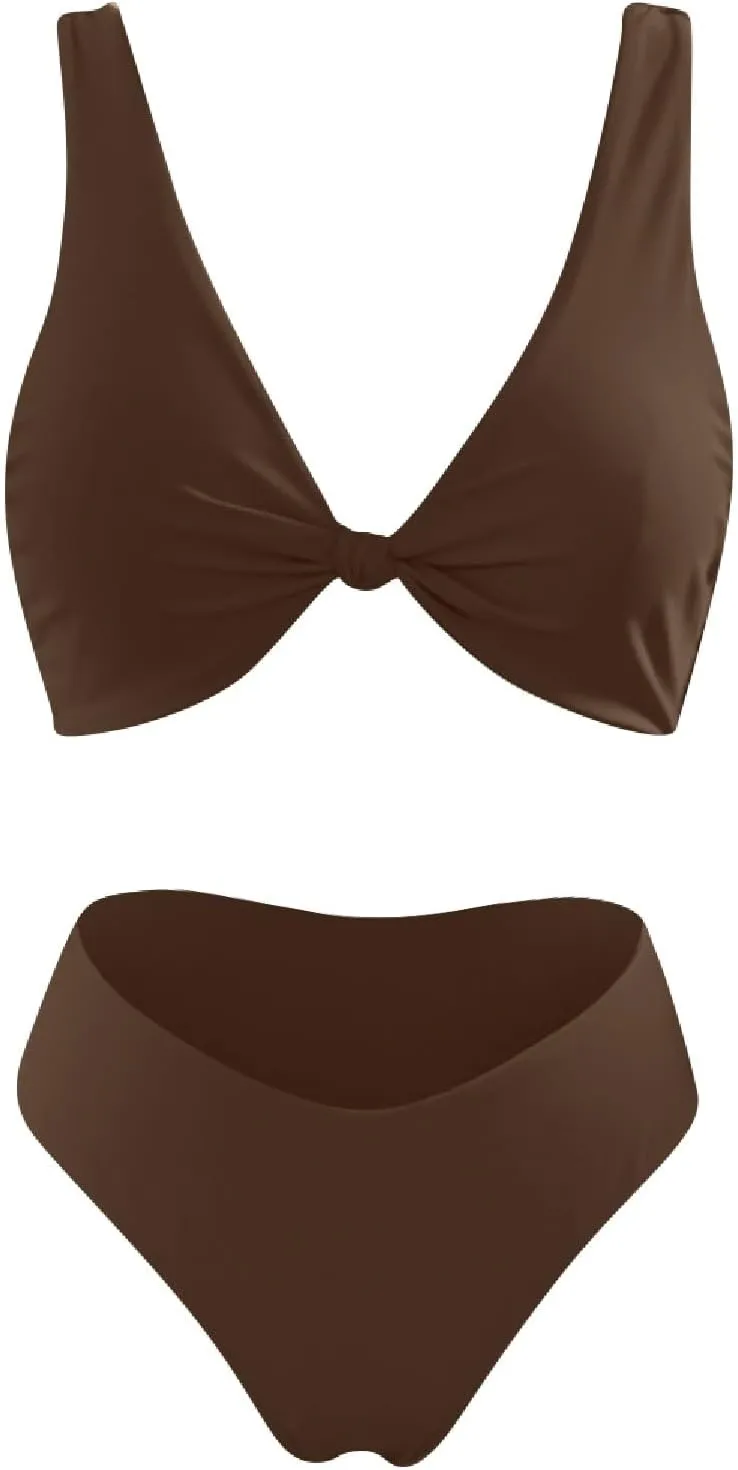 Bikini Set for Women Bathing Suit High Waisted 2024 Summer Beach Scalloped V Neck Two Pieces Swimsuits