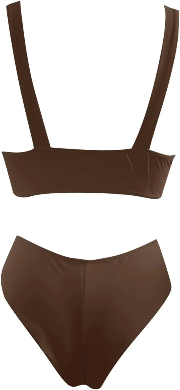 Bikini Set for Women Bathing Suit High Waisted 2024 Summer Beach Scalloped V Neck Two Pieces Swimsuits