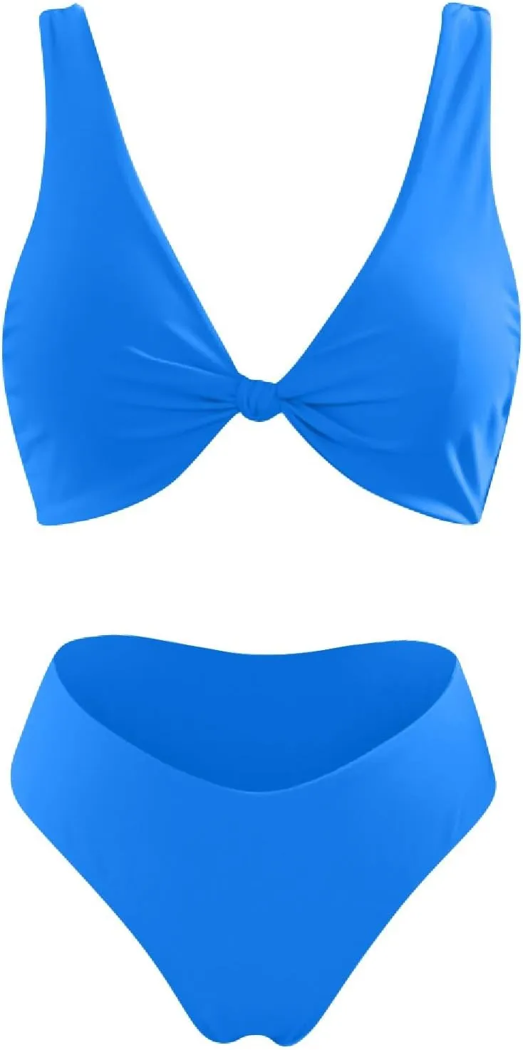 Bikini Set for Women Bathing Suit High Waisted 2024 Summer Beach Scalloped V Neck Two Pieces Swimsuits
