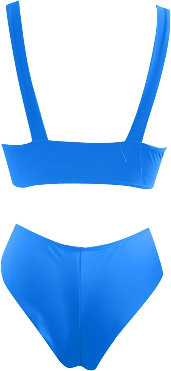 Bikini Set for Women Bathing Suit High Waisted 2024 Summer Beach Scalloped V Neck Two Pieces Swimsuits