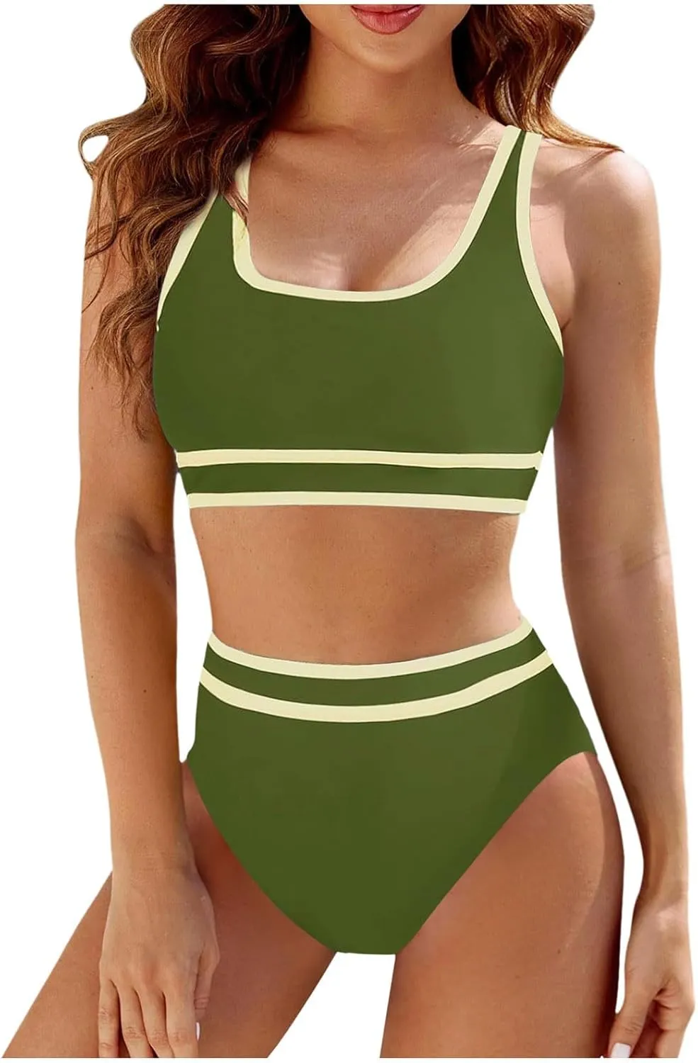 Bikini Sets for Women High Waisted Bikini Sets Sporty Two Piece Swimsuits Color Block Cheeky High Cut Bathing Suits