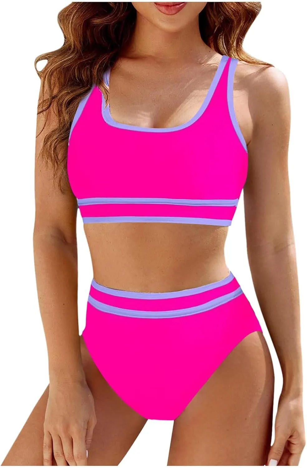 Bikini Sets for Women High Waisted Bikini Sets Sporty Two Piece Swimsuits Color Block Cheeky High Cut Bathing Suits