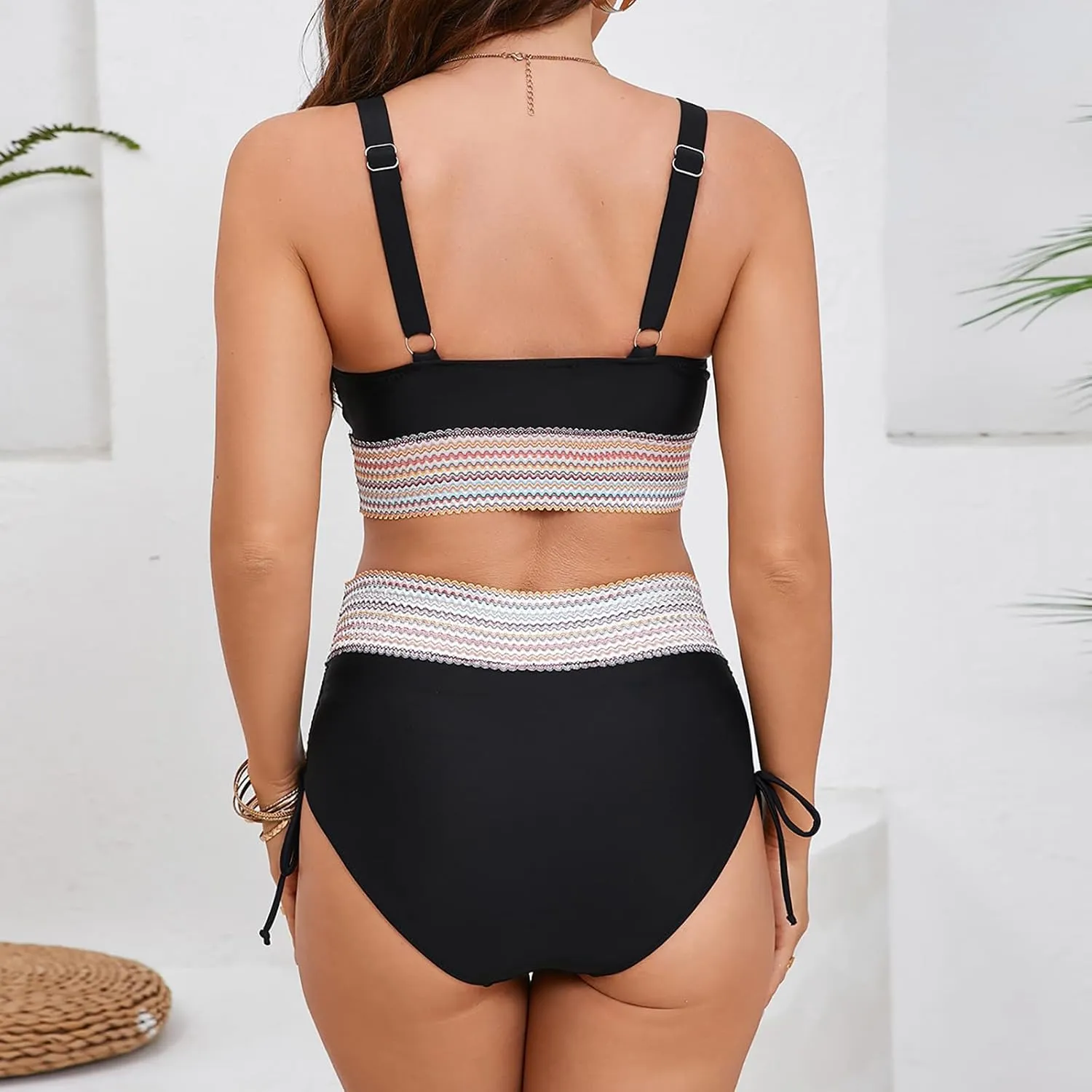 Bikini Sets for Women Push Up Two Piece Vintage Swimsuit Retro Halter Ruched High Waist Bikini with Bottom