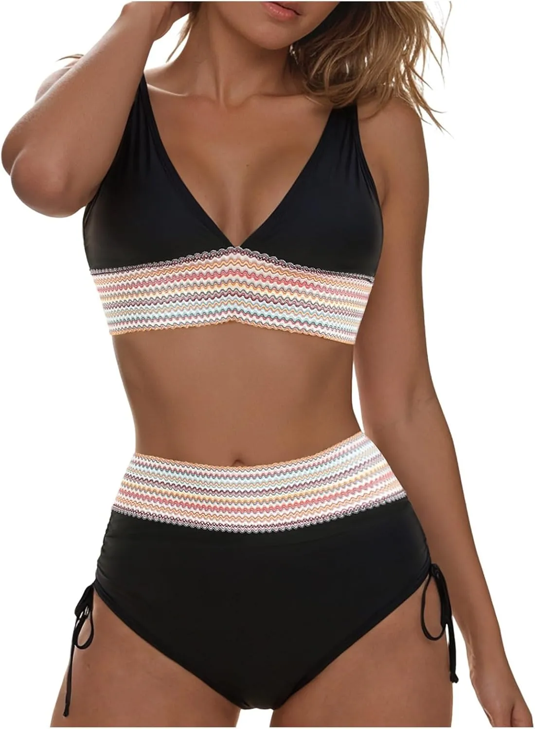 Bikini Sets for Women Push Up Two Piece Vintage Swimsuit Retro Halter Ruched High Waist Bikini with Bottom