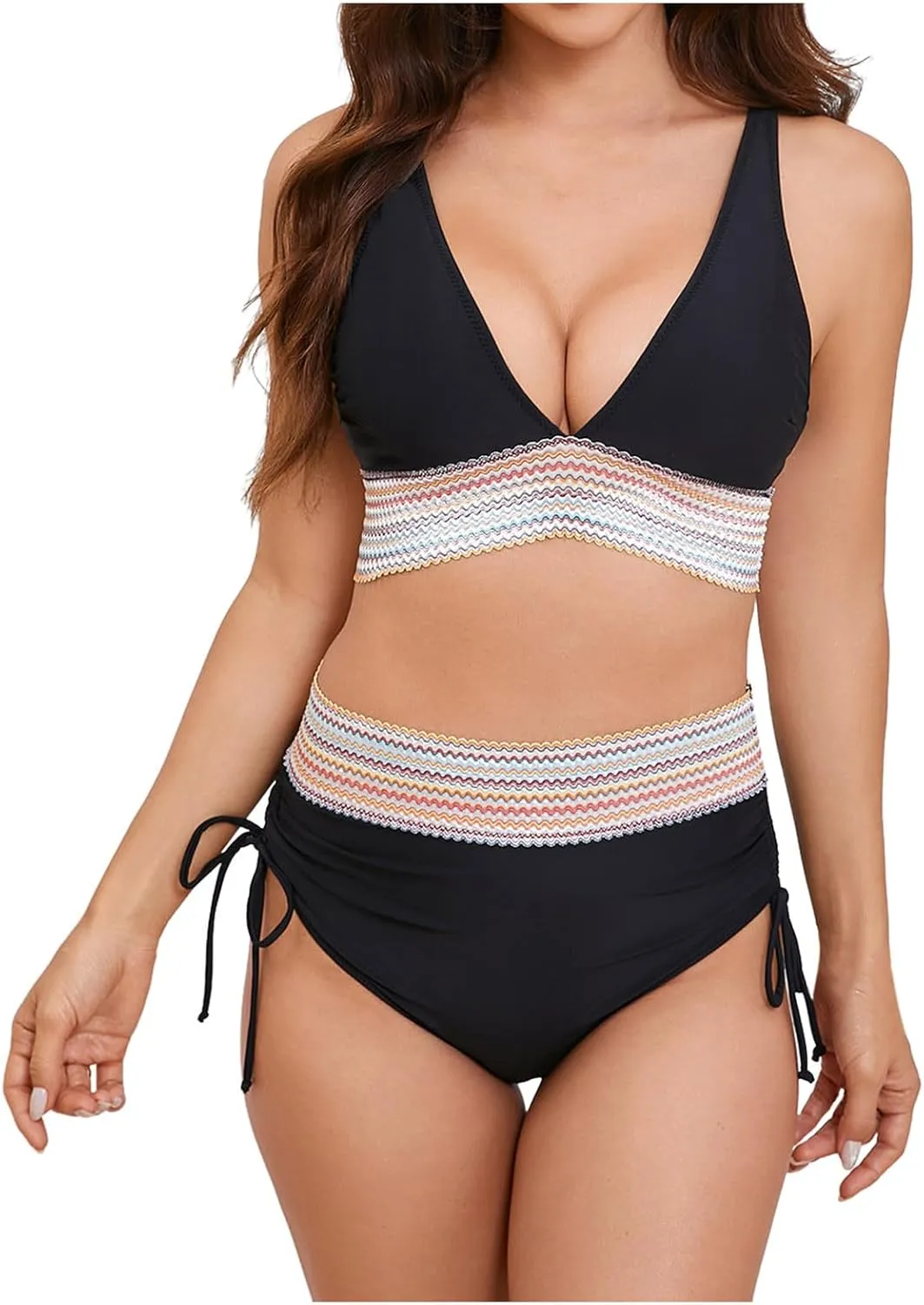 Bikini Sets for Women Push Up Two Piece Vintage Swimsuit Retro Halter Ruched High Waist Bikini with Bottom