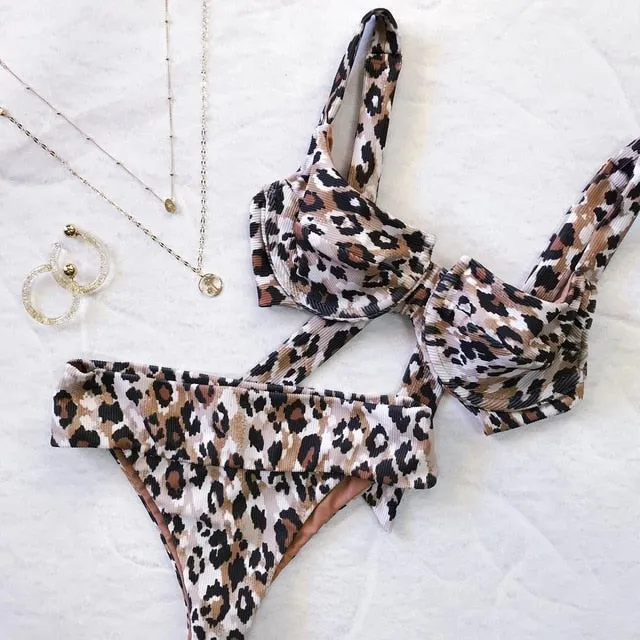 Bikinis Leopard Swimsuit 2019 Mujer Rose Red Biquini Maillot De Bain Femme Push Up Bathing Suit Women Sexy Swimwear Bikini