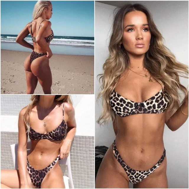 Bikinis Leopard Swimsuit 2019 Mujer Rose Red Biquini Maillot De Bain Femme Push Up Bathing Suit Women Sexy Swimwear Bikini