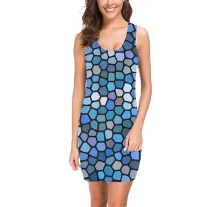 Black and Blue Stained Glass Sleeveless Tank Dress up to 3 XL (FWS)