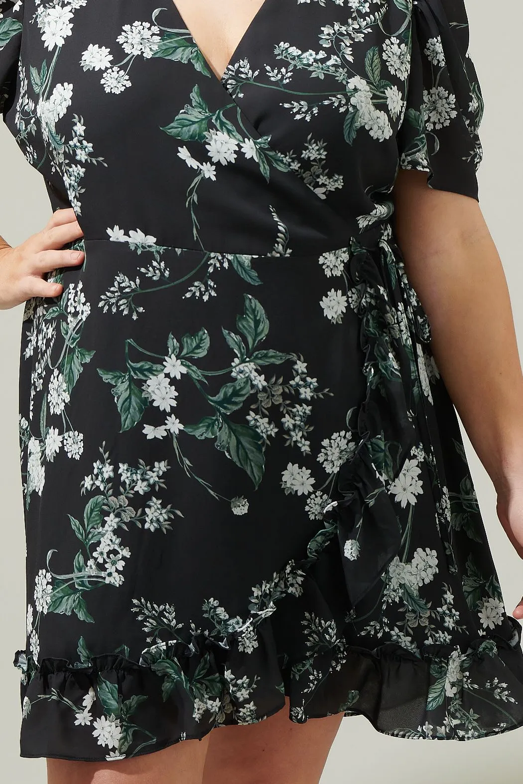 Black Floral Wrap Dress